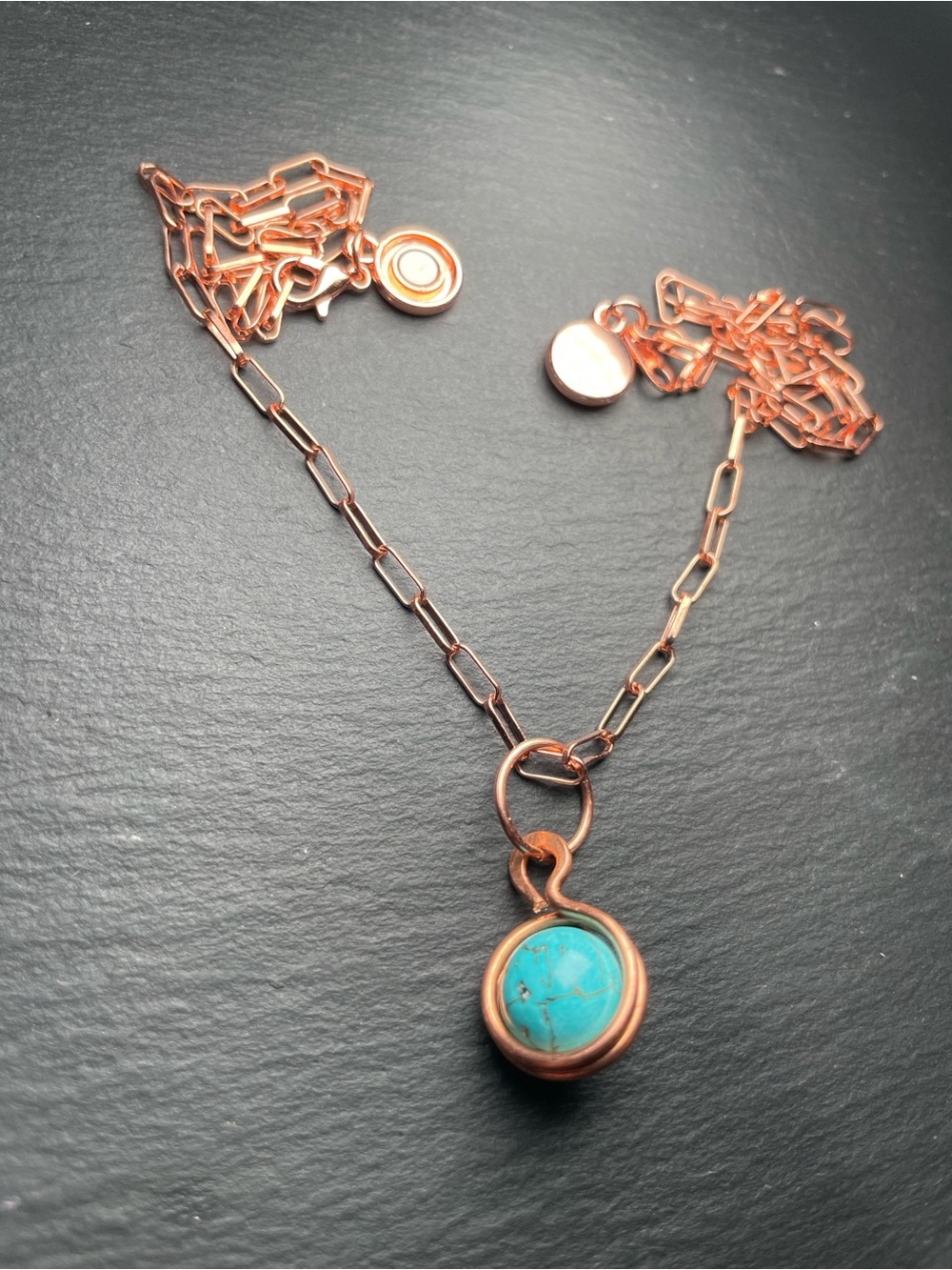 Artisan Turquoise Necklace Copper Paper Clip Chain
Magnetic Clasp - Picture 11 of 13